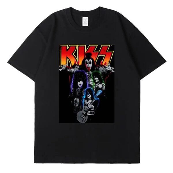 T-Shirt Noir Kiss Avec Un Design Graphique Vibrant Pour Les Fans De Rock.