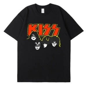 T-Shirt Noir Kiss Avec Graphisme Vibrant, Hommage À Licône Du Rock.