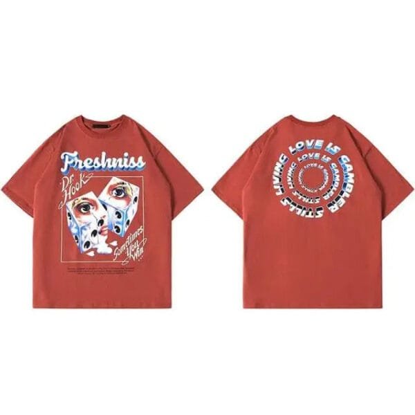 T-Shirt Oversized Freshniss Rouge Avec Design Artistique Et Message Inspirant Sur Lamour.