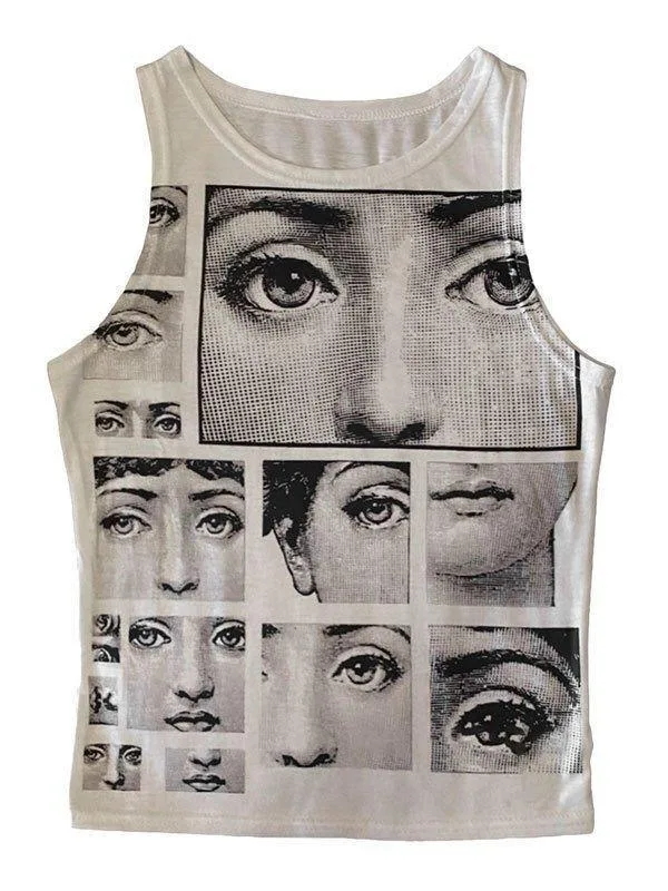 Débardeur Monochrome : Visages Expressifs En Noir Et Blanc, Mode Artistique Moderne.