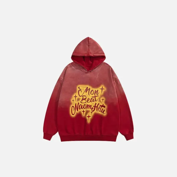 Sweat À Capuche Rouge Vibrant Avec Texte En Jaune Et Étoiles, Style Y2K Moderne.
