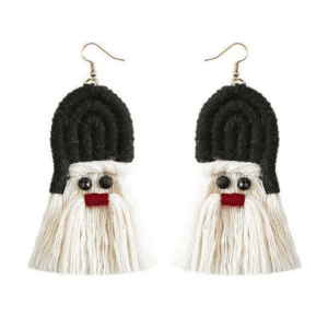 Boucles Doreilles Originales En Noir Et Blanc Avec Garniture Rouge Et Style Tassel.