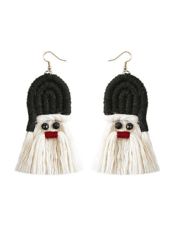 Boucles Doreilles Originales En Noir Et Blanc Avec Garniture Rouge Et Style Tassel.