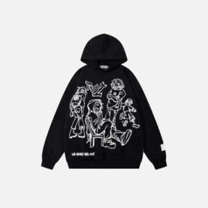 Hoodie Noir Avec Graphique Artistique, Style Urbain Et Confort Décontracté.