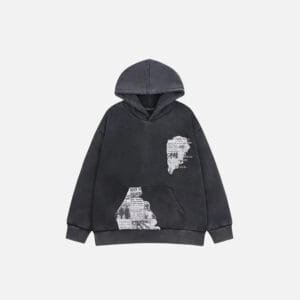 Hoodie noir avec motifs graphiques pour un look urbain tendance et décontracté.