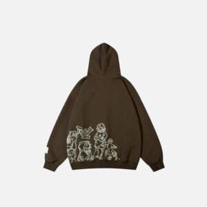 Hoodie Marron Confortable Avec Graphique Ludique, Parfait Pour Un Style Décontracté Chic.