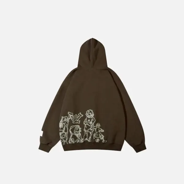 Hoodie Marron Confortable Avec Graphique Ludique, Parfait Pour Un Style Décontracté Chic.